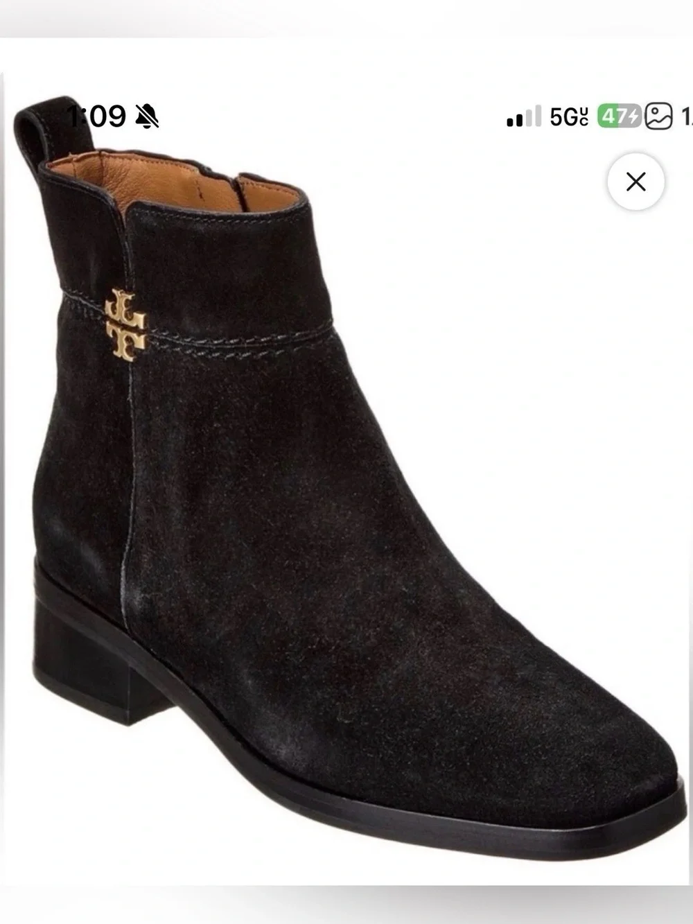 Tory Burch Black Suede Ankle Bootie with Gold Logo size 7 new without tag